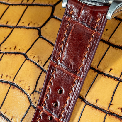 reddish-brown-alligator-leather-watch-strap-for-Rolex-Explore-I-stitching.png