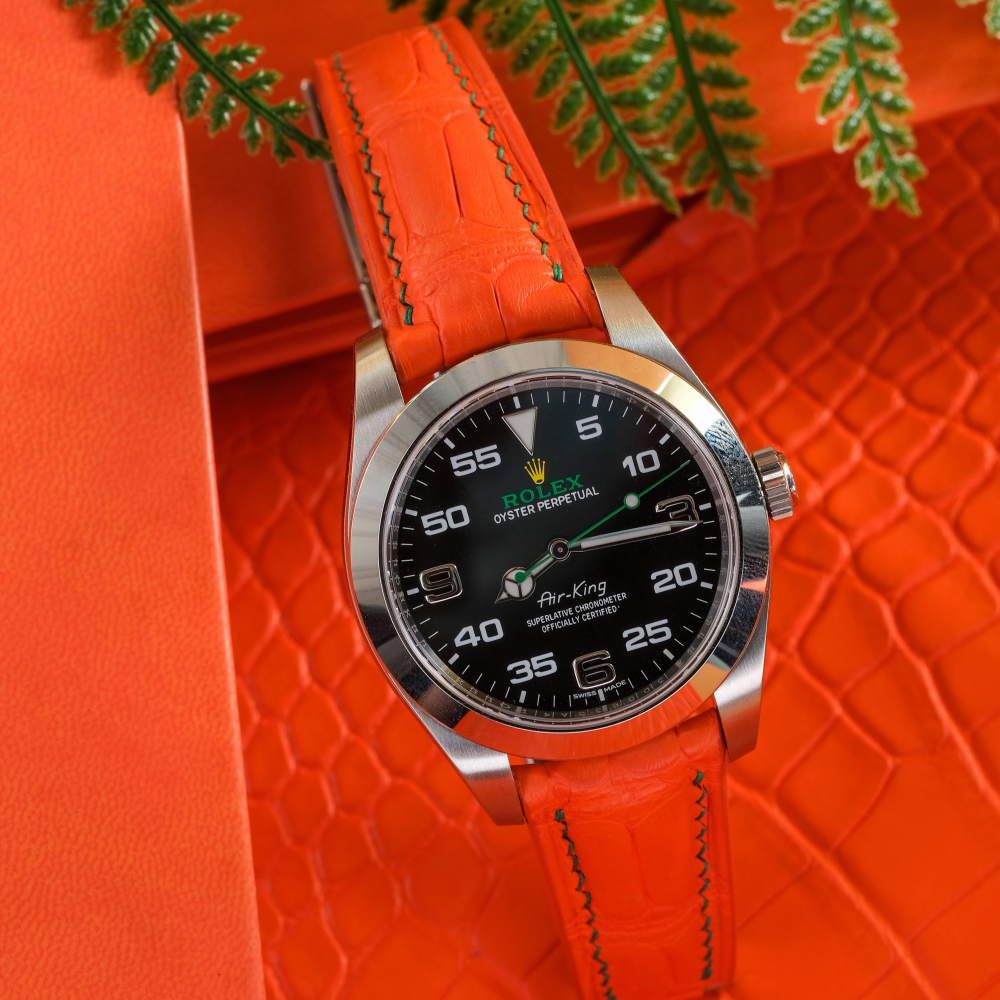volcanic-orange-alligator-leather-watch-strap-for-Rolex-air-king-watch.png