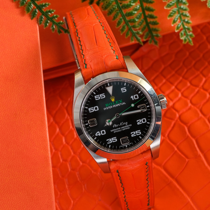 volcanic-orange-alligator-leather-watch-strap-for-Rolex-air-king-watch.png