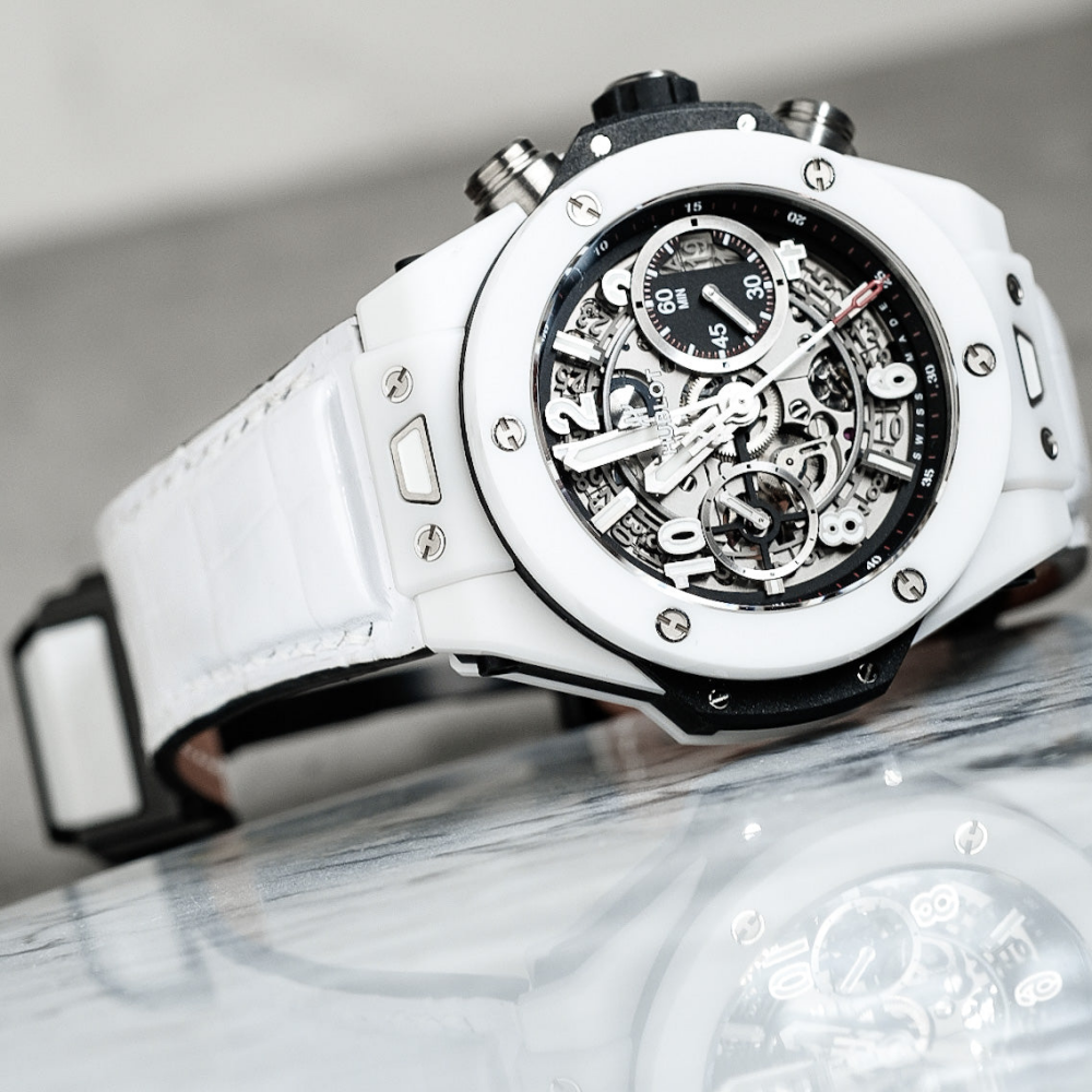 white-alligator-leather-watch-strap-for-Hublot-big-bang-unico-on-watch.png