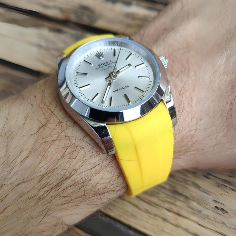 yellow-fkm-rubber-strap-for-rolex-air-king-on-hand.png
